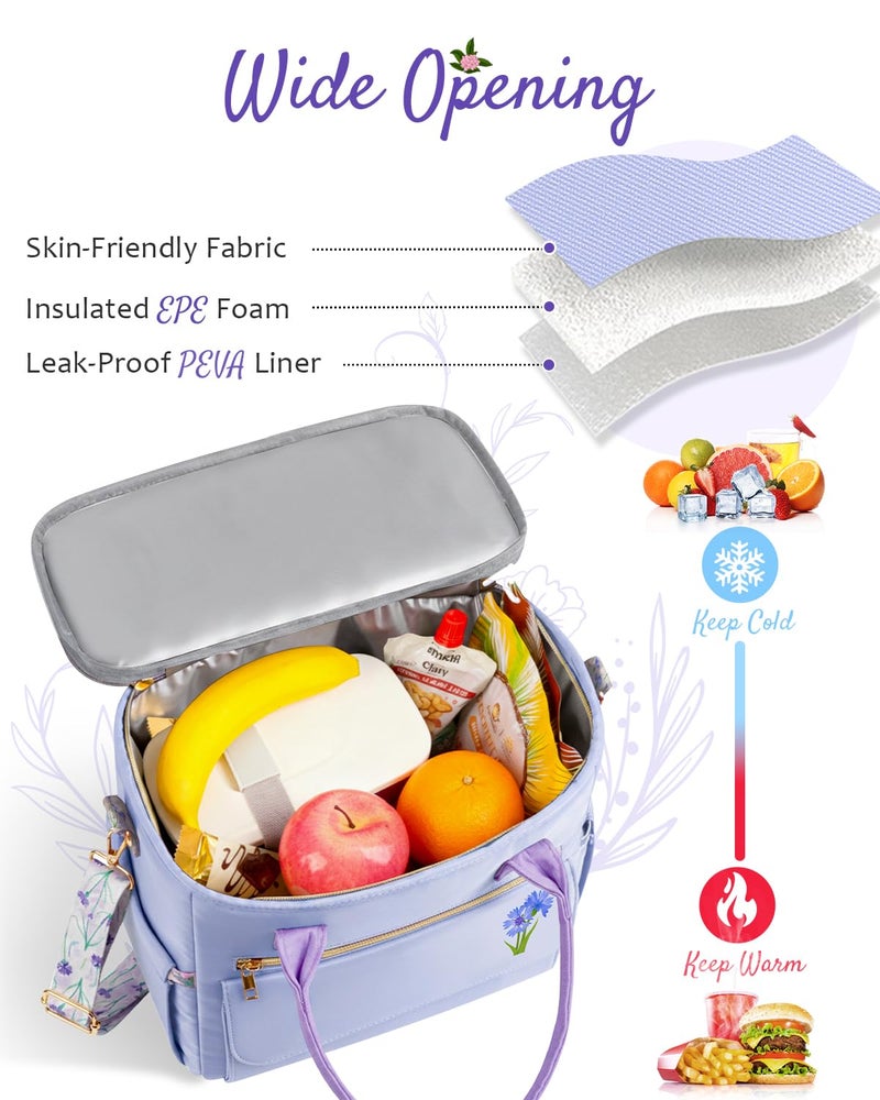 GLORIEROO Deluxe Insulated Lunch Box Bag Women - Leakproof Waterproof Cooler with Multi Pockets Removable Strap for Work Picnic - Teacher Mothers Day Christmas Birthday Gifts - Image 4