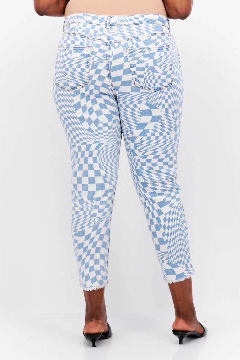 Tinseltown Women Plus Size Checkered Stretchable Jeans, White - Image 3