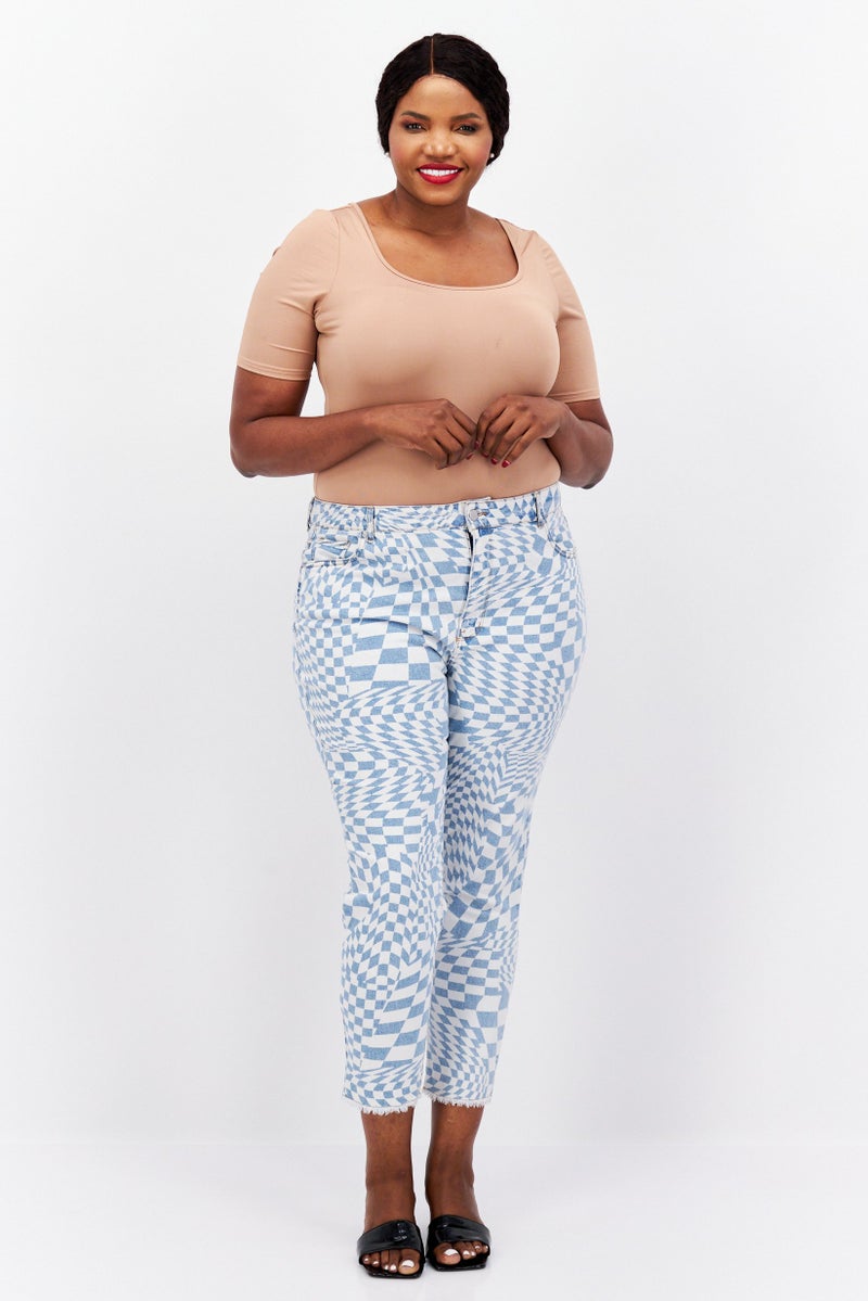 Tinseltown Women Plus Size Checkered Stretchable Jeans, White - Image 2
