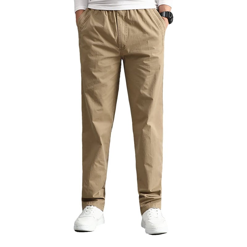 WZIKAI Mens Cargo Pants,Elastic Waist Sweatpants for Men Casual Long Trousers Light Jogger Pants Khaki M - Image 2
