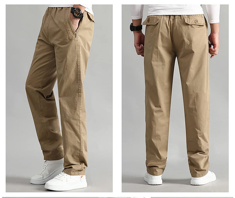 WZIKAI Mens Cargo Pants,Elastic Waist Sweatpants for Men Casual Long Trousers Light Jogger Pants Khaki M - Image 4