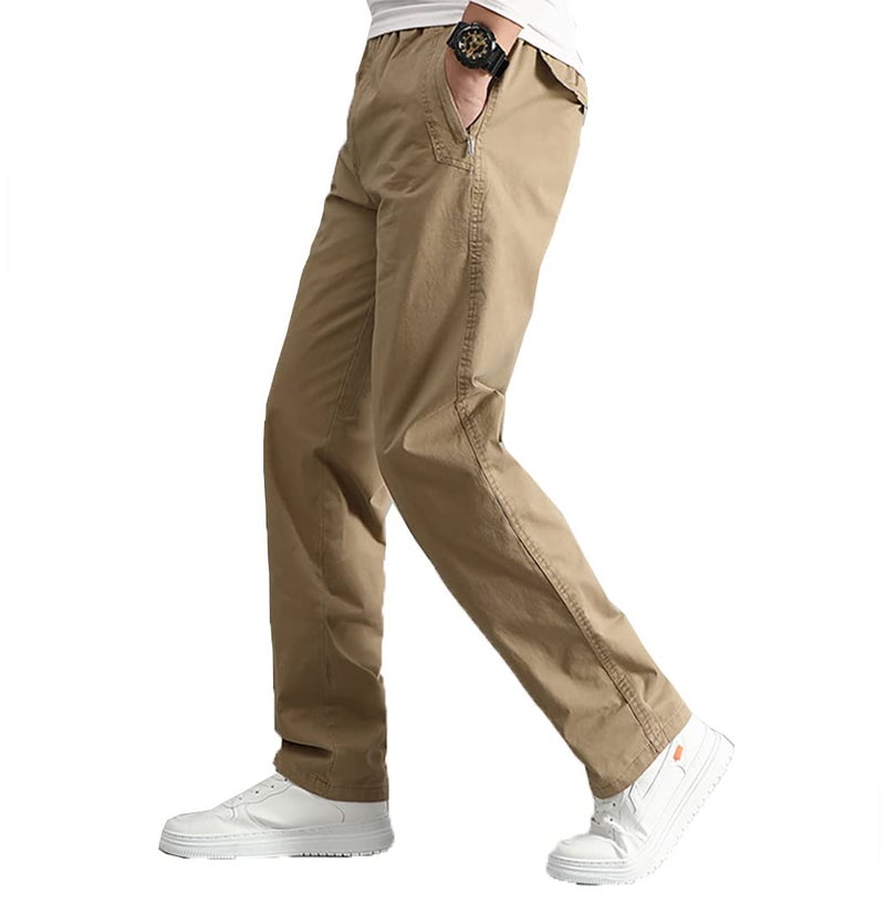 WZIKAI Mens Cargo Pants,Elastic Waist Sweatpants for Men Casual Long Trousers Light Jogger Pants Khaki M - Image 1