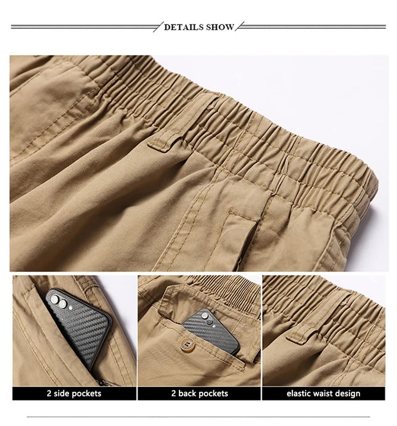 WZIKAI Mens Cargo Pants,Elastic Waist Sweatpants for Men Casual Long Trousers Light Jogger Pants Khaki M - Image 5