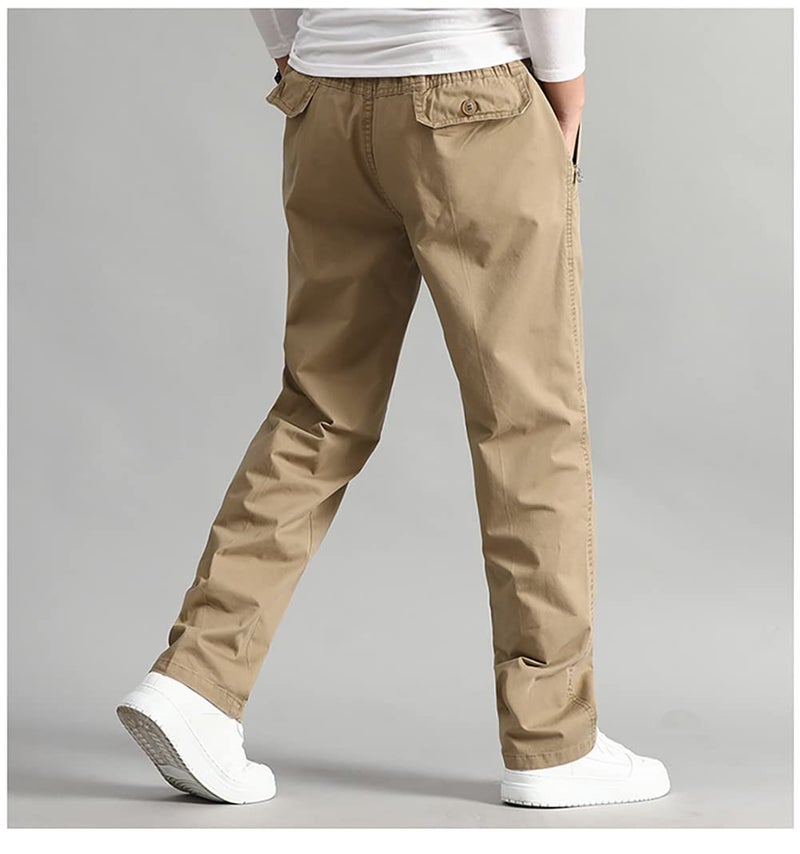 WZIKAI Mens Cargo Pants,Elastic Waist Sweatpants for Men Casual Long Trousers Light Jogger Pants Khaki M - Image 3