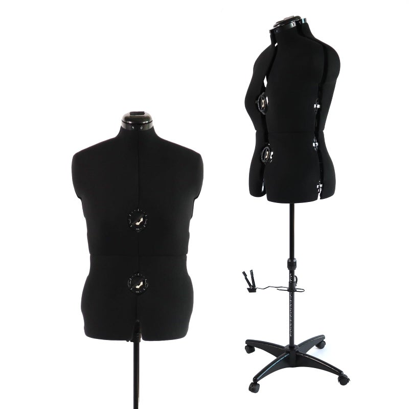 PDM WORLDWIDE Black Dress Form Adjustable Mannequin for Sewing Female Size 1218 Pinnable Body Form with 13 Dials Detachable Casters 42560 Height Range for Clothing Display Medium to Large