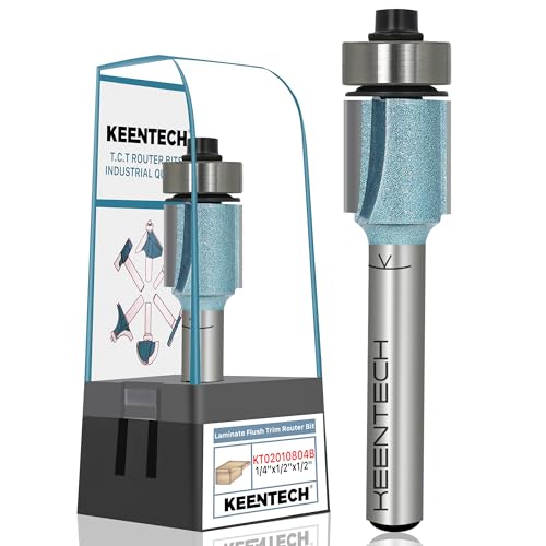 KEENTECH Router Bits 1/4" Shank, Flush Trim Router Bit, Bearing Carbide Tipped Pattern Bit, Template Straight Heavy Duty Woodworking Trimming Cutting Tool for Wood, 1/2" Diameter, 1/2" Depth - Image 1