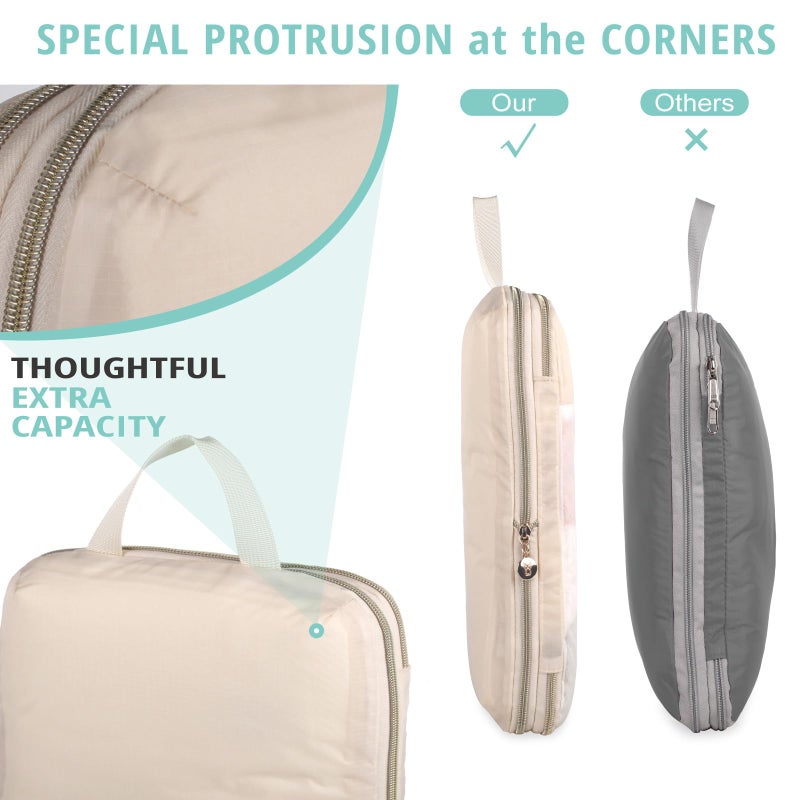 Bunnychill See Through Expandable Compression Packing Cubes, Mesh Travel Packing Cubes for Suitcases, Lightweight Organizers Bag Set for Travel Essentials for Luggage(Beige,8 Set) - Image 4