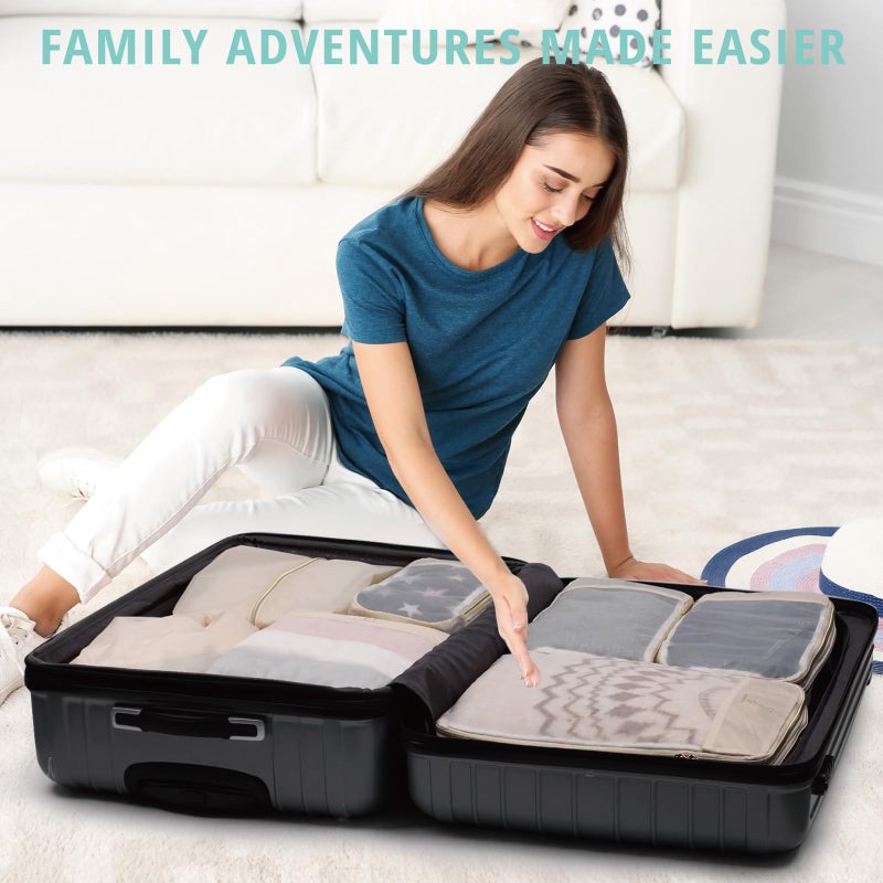 Bunnychill See Through Expandable Compression Packing Cubes, Mesh Travel Packing Cubes for Suitcases, Lightweight Organizers Bag Set for Travel Essentials for Luggage(Beige,8 Set) - Image 2