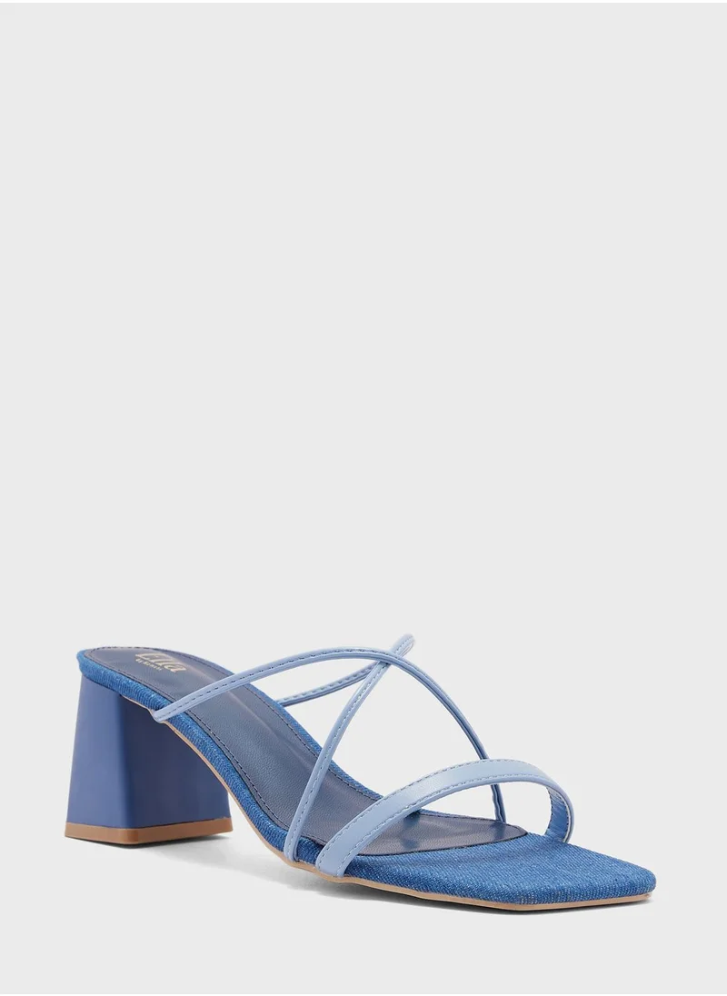 ELLA Denim Colourblock Heeled Mule