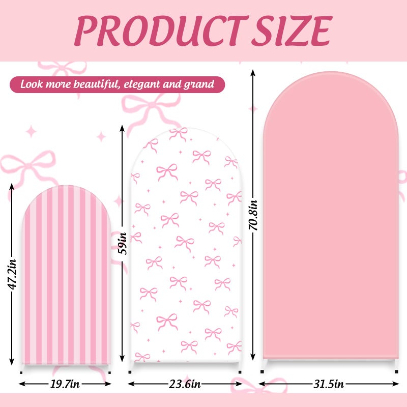 FYSUIMU 3Pcs Pink Bow Arch Cover Pink White Bowknot Stripe Backdrop Photography Background for Photo Booth Props(4ft/5ft/6ft) - Image 2