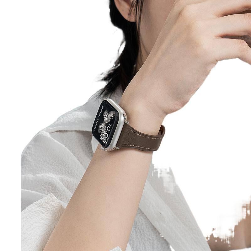 AD Green Classic Leather Strap Smartwatch Band Compatible with Apple Watch / SE with Adjustable Fit Replacement Strap for Daily Wear - Image 5