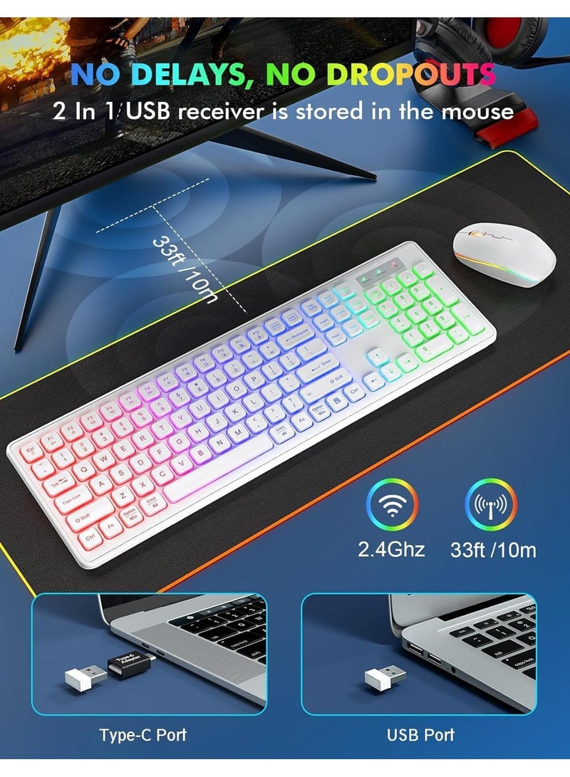 general Backlit 2.4G Wireless Keyboard and Mouse Combo Rechargeable for Office Home, USB ChargingFull Size Ergonomic Tilt Angle Keyboard with Mouse for Mac OS, for Windows - Image 4