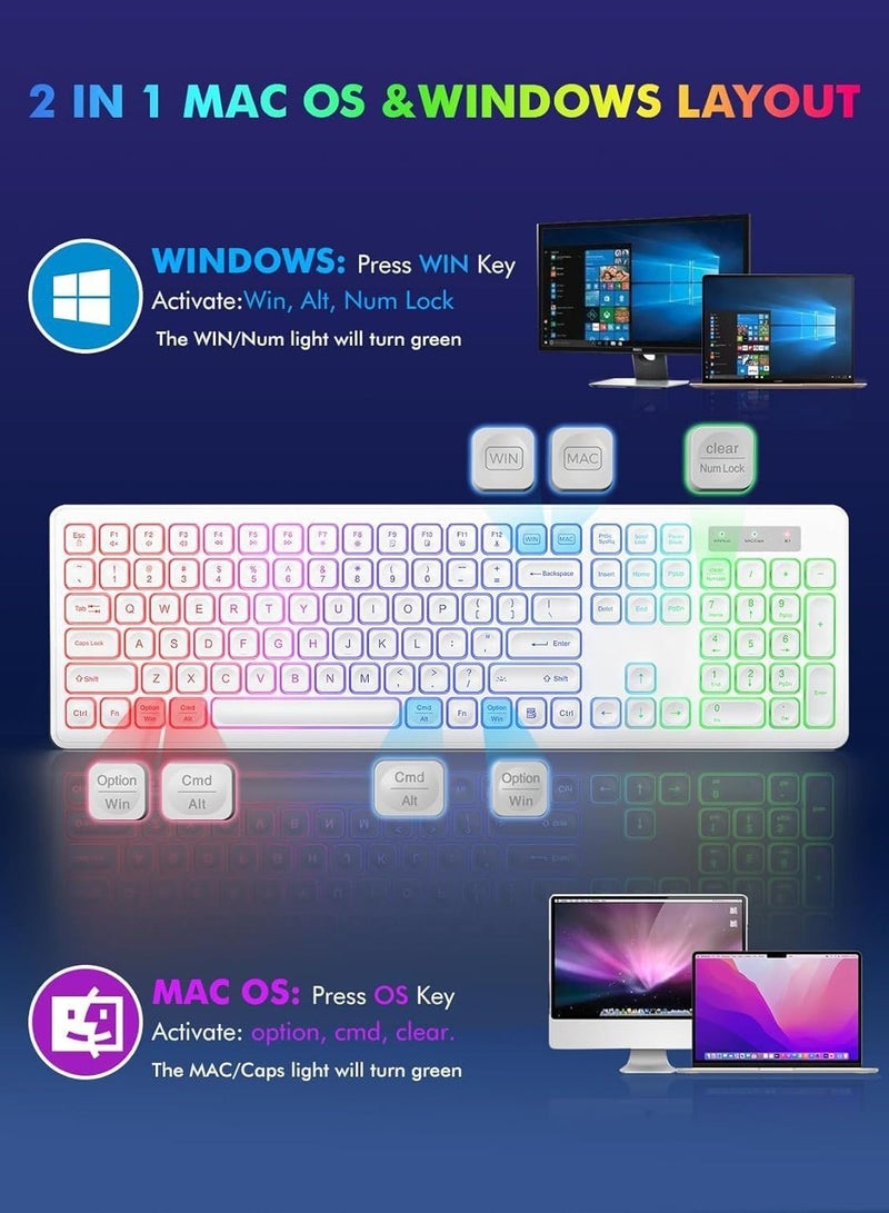 general Backlit 2.4G Wireless Keyboard and Mouse Combo Rechargeable for Office Home, USB ChargingFull Size Ergonomic Tilt Angle Keyboard with Mouse for Mac OS, for Windows - Image 3