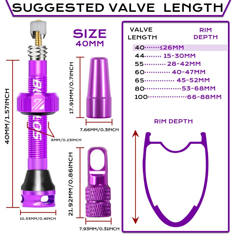 BUCKLOS Tubeless Presta Valve Stem 40/44/55/60/65/80/100 mm, Valve Stem Kit with Valve Core Removal Tool for Road Bike/Mountain Bike/MTB, Fit Most Bicycle Rims, Super Light Durable Aluminum Stem - Image 5