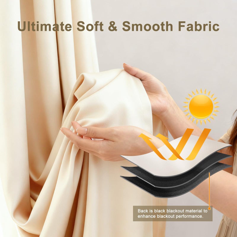 MaKefeile Pinch Pleated Curtains Blackout Two Pages Pinch Pleated Drapes for Bedroom Living Roomï¼ŒBlack Liner Thermal Insulated Draperies with Hooks&Curtain Ring W40 x H84 Inch Beige - Image 4