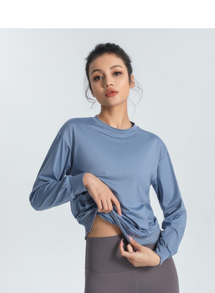Loquat Fitness Exercise Running Speed Dry T-shirt Yoga Clothing Blue 