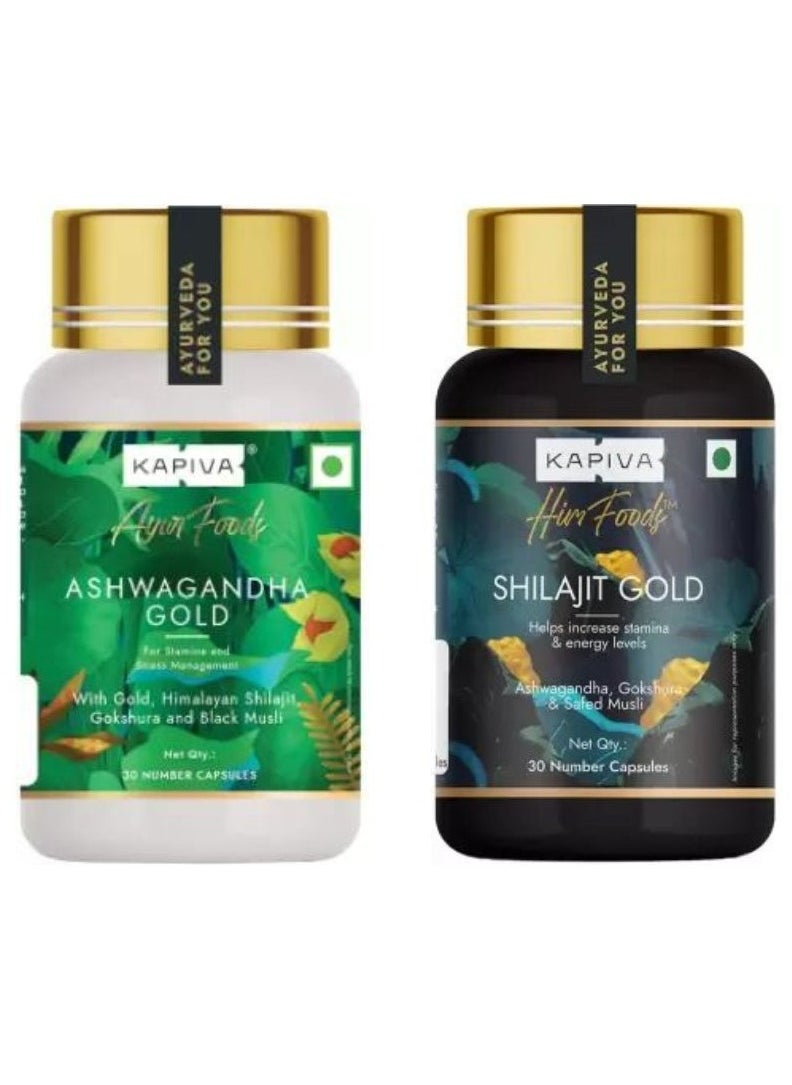 Kapiva Ashwagandha And Shilajit Gold 30 Capsules, Pack Of 2  - Image 1