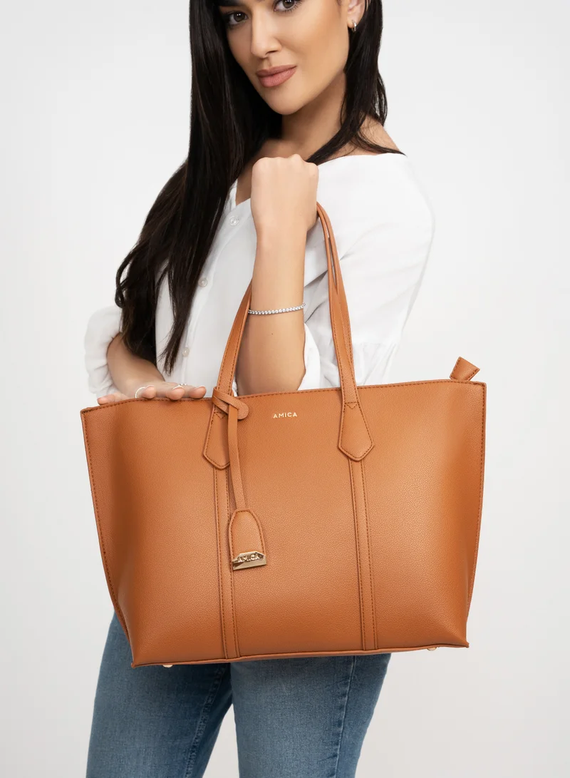 AMICA Marcia Big Tote Bag for Women in Leather- Brown Tan