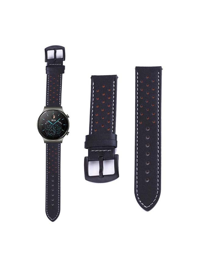 Perfii Genuine Leather Replacement Band For Huawei Watch GT2 Pro 22mm Black - Image 1