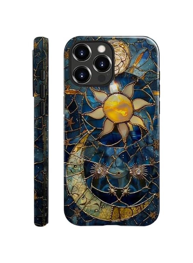 Arabest Case Compatible with iPhone 12 Pro Max - Glossy Hybrid Durable Shockproof Phone Cover,Cases for Woman Girl - Moon Stars Celestial Glass - Image 1