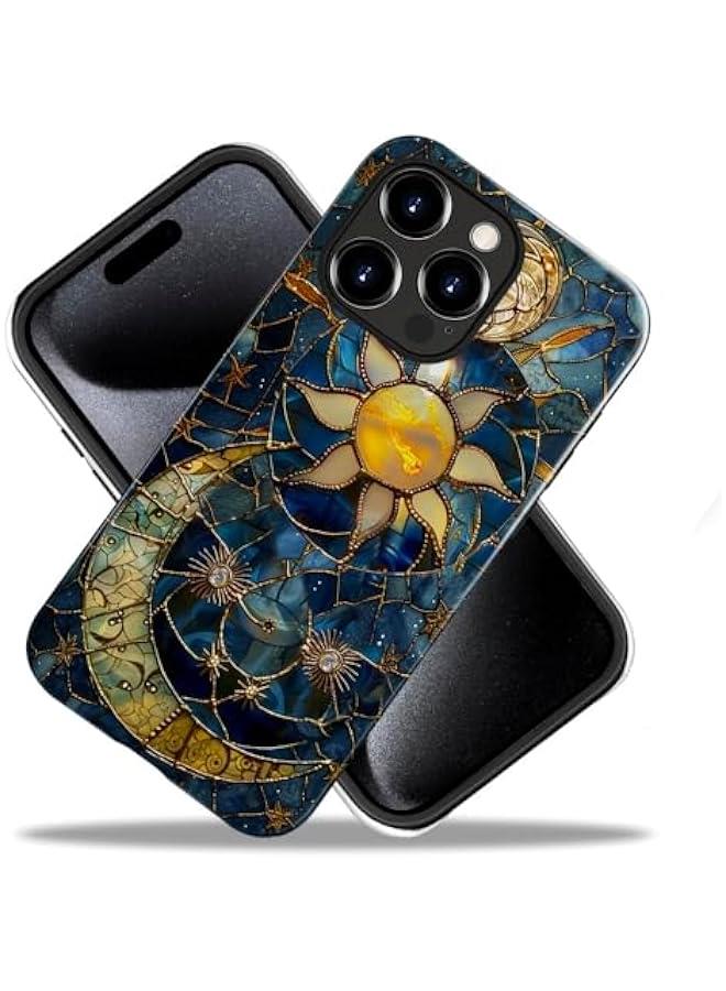 Arabest Case Compatible with iPhone 12 Pro Max - Glossy Hybrid Durable Shockproof Phone Cover,Cases for Woman Girl - Moon Stars Celestial Glass - Image 2