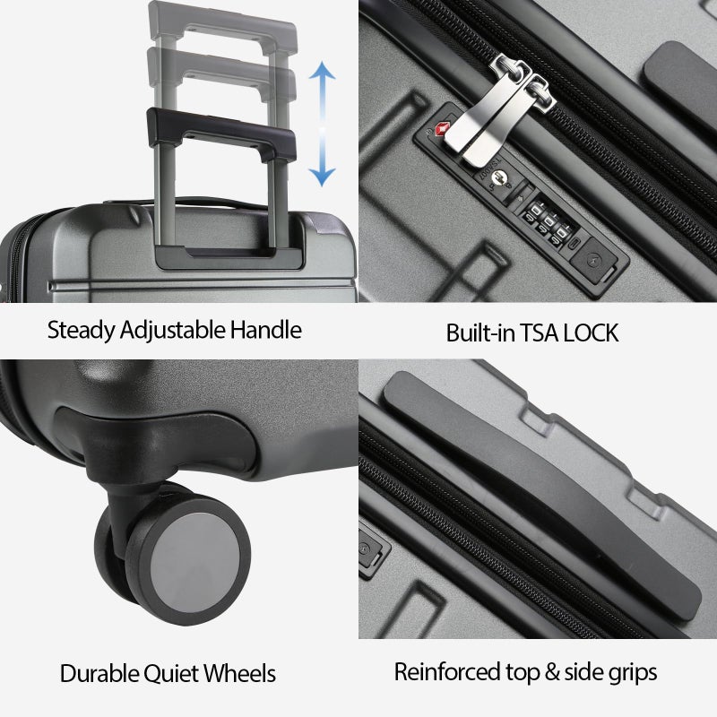 KROSER Hardside Expandable Carry On Luggage with Spinner Wheels & Built-in TSA Lock, Durable Suitcase Rolling Luggage with USB Port, Carry-On 20-Inch Steel Grey - Image 4