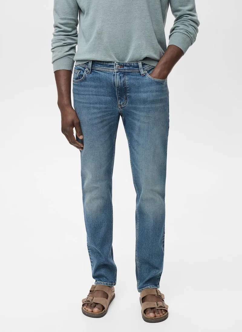 Mango Man Jan Slim-Fit Faded Medium-Wash Jeans