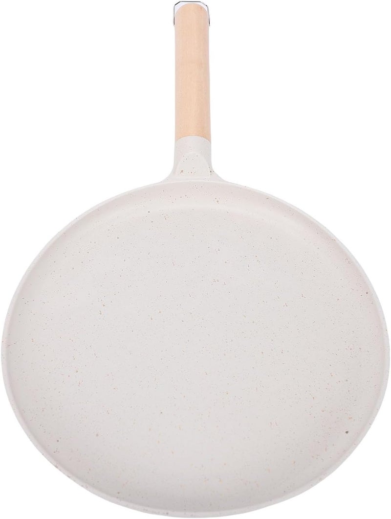 Haofy Pancake Griddle Double Layer Anti Stick Coated Aluminum Alloy Flat Skillet with Heat Proof Wooden Handle for Pancakes Tortillas Crepes Grilled Meats (Beige) - Image 1
