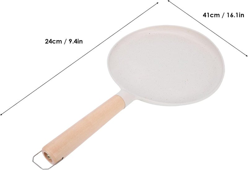 Haofy Pancake Griddle Double Layer Anti Stick Coated Aluminum Alloy Flat Skillet with Heat Proof Wooden Handle for Pancakes Tortillas Crepes Grilled Meats (Beige) - Image 4