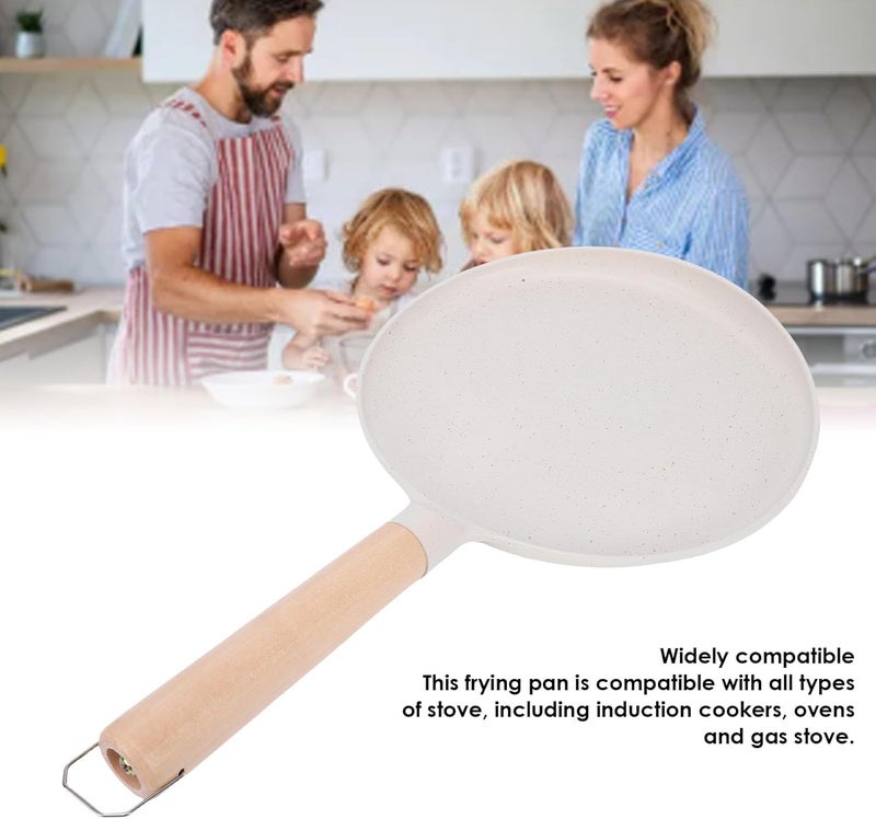 Haofy Pancake Griddle Double Layer Anti Stick Coated Aluminum Alloy Flat Skillet with Heat Proof Wooden Handle for Pancakes Tortillas Crepes Grilled Meats (Beige) - Image 2