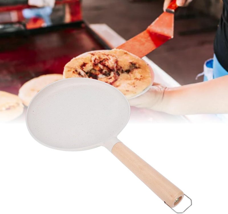 Haofy Pancake Griddle Double Layer Anti Stick Coated Aluminum Alloy Flat Skillet with Heat Proof Wooden Handle for Pancakes Tortillas Crepes Grilled Meats (Beige) - Image 5