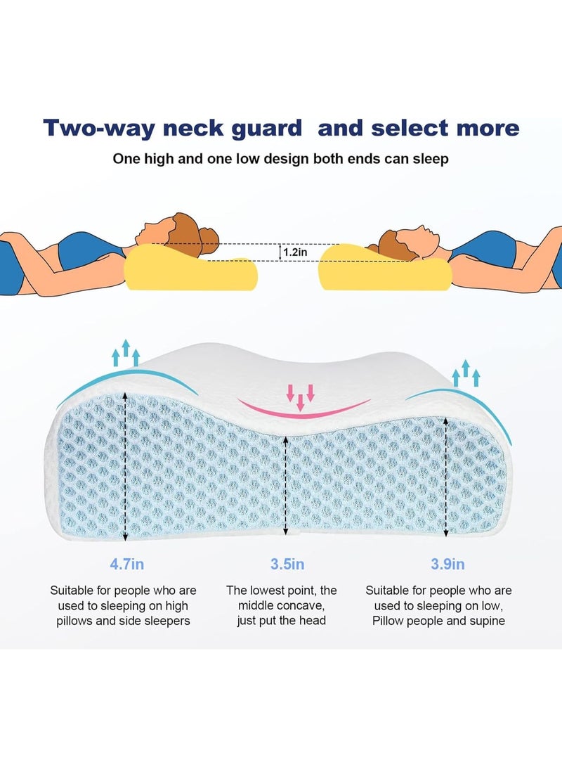 Womdee Memory Foam Cervical Pillow for Neck Pain Relief with Replacement Ice Silk Pillowcase, Cooling Ice Silk Bed Pillow, Ergonomic Orthopedic Contour Support Pillow for Stomach Side & Back Sleepers - Image 3