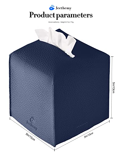 Jeethemy Tissue Box Cover, Jeethemy Square PU Leather Tissue Box Holder, Modern Tissue Case Facial Paper Organizer Dispenser，5X5X5'',Single Navy Blue - Image 5