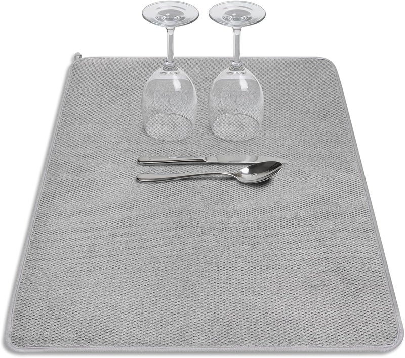 Ninsula Dish Drying Mat, 18 x 24 In Absorbent Microfiber Drying Matt Kitchen Counter, Extra Large Foldable Drying Mat for Countertops, Sinks and Draining Racks (Gray) - Image 1