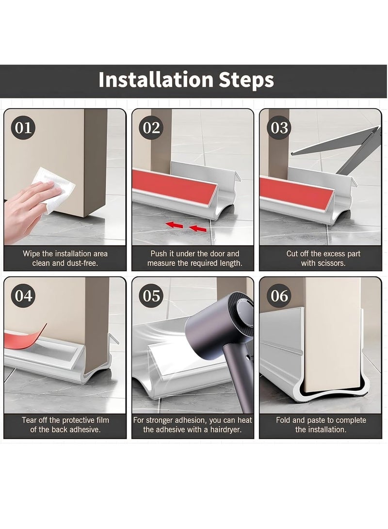 RATSAW Under Door Draft Stopper, Door Gap Sweep Seal Strip Anti-Detachment Design Weather Stripping Noise Blocker with Strong Adhesive Door Insulation Guard White - Image 3