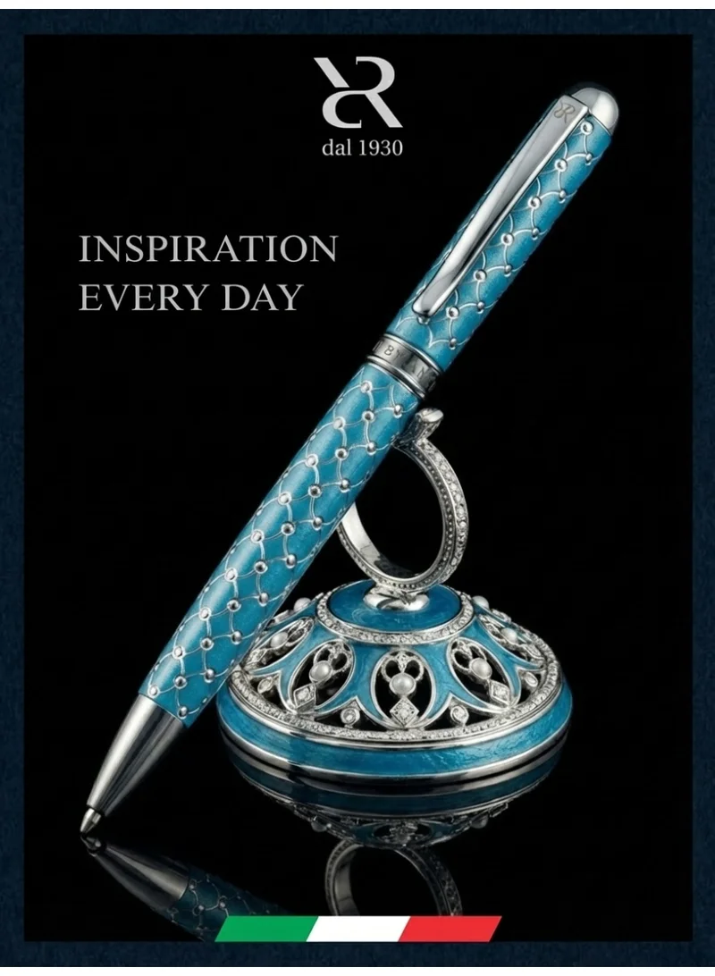 Ancora Ancora Rapide Faber Chrome Light Blue Ballpoint Pen | Luxury Italian Pen | Faberge Inspired | Handcrafted Design