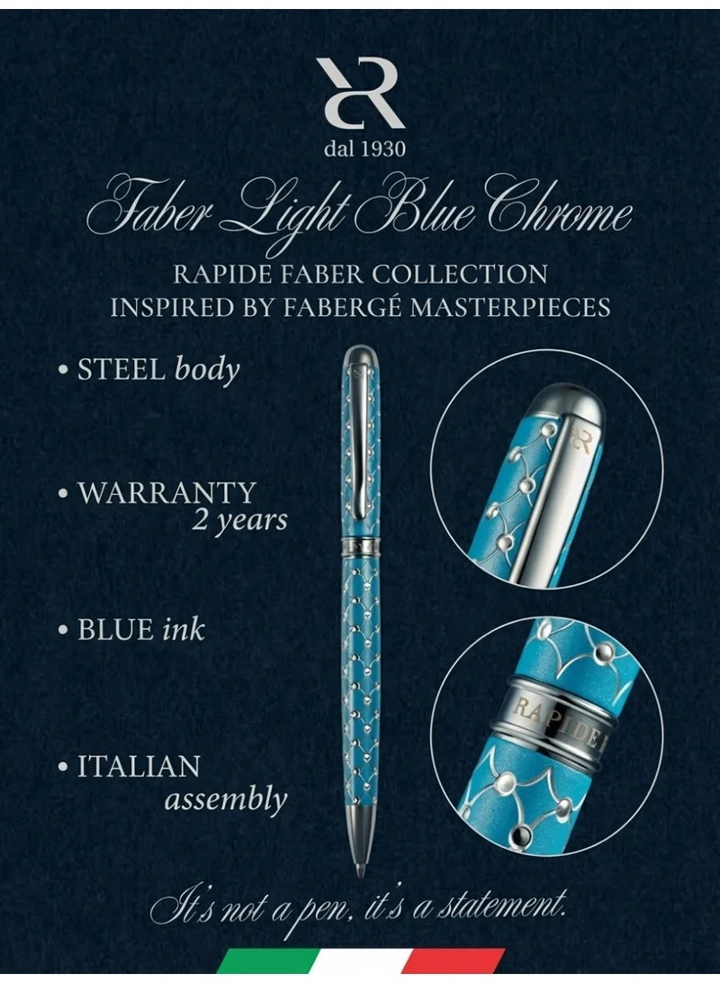 Ancora Ancora Rapide Faber Chrome Light Blue Ballpoint Pen | Luxury Italian Pen | Faberge Inspired | Handcrafted Design