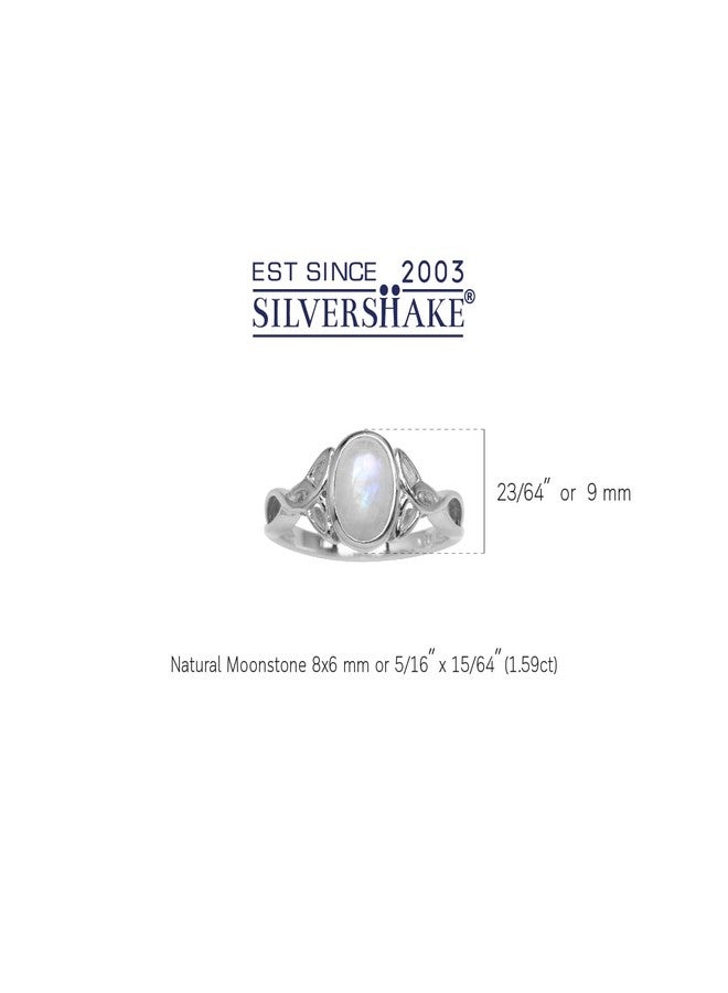 Silvershake 8X6mm Natural Oval Shape Moonstone White Gold Plated 925 Sterling Silver Triquetra Celtic Knot Ring Size 6.5 - Image 4
