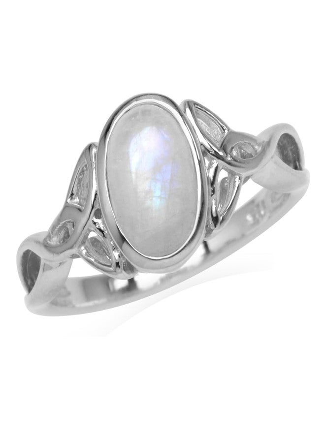 Silvershake 8X6mm Natural Oval Shape Moonstone White Gold Plated 925 Sterling Silver Triquetra Celtic Knot Ring Size 6.5 - Image 1