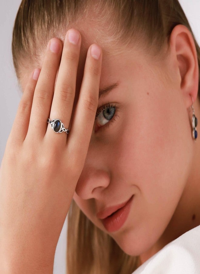Silvershake 8X6mm Natural Oval Shape Moonstone White Gold Plated 925 Sterling Silver Triquetra Celtic Knot Ring Size 6.5 - Image 2