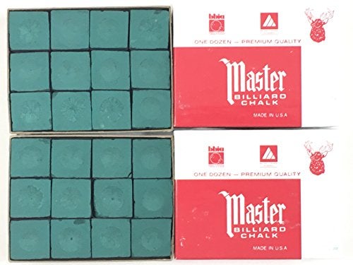 Master Made in the USA 2 Boxes of Master Chalk 24 Pieces for Pool Cues and Billiards Sticks Tips Forest Green