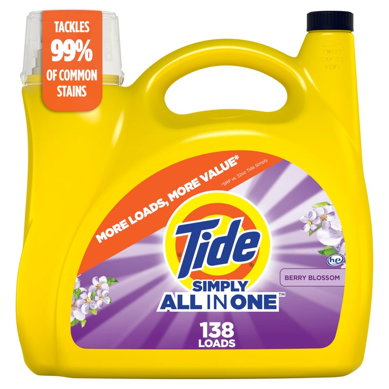 Tide Simply All-In-One Liquid Laundry Detergent, Berry Blossom Scent, 138 Loads, 182 fl oz - Image 1