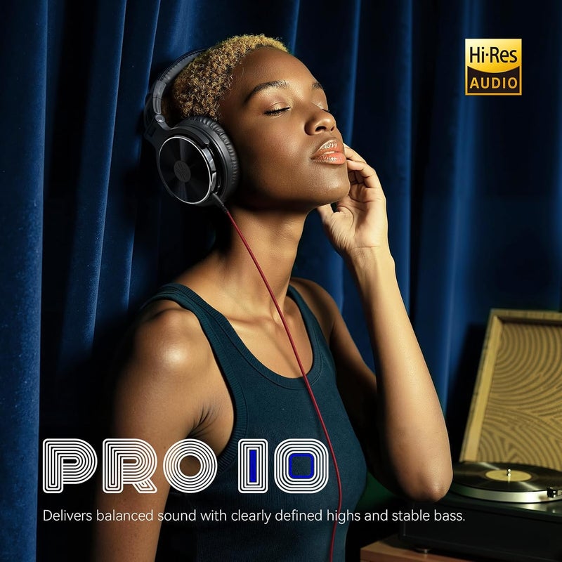 OneOdio Pro-10 Wired Over Ear Headphones Hi-Res Studio Monitor & Mixing DJ Stereo Headsets with 50mm Drivers and 1/4 to 3.5mm Jack for AMP Computer Recording Podcast Keyboard Guitar Laptop - Black - Image 2