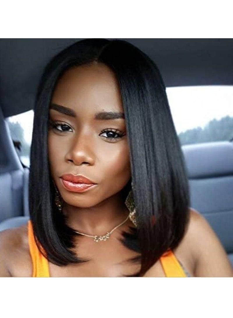 إستيل شعر مستعار مقاوم للحرارة من الألياف الطبيعة يبحث عن شعر مستعار كوسبلاي للاستخدام اليومي للحفلات الاصطناعية لاستبدال شعر مستعار للسيدات موضة أسود قصير بوبو لا هامش - Image 2