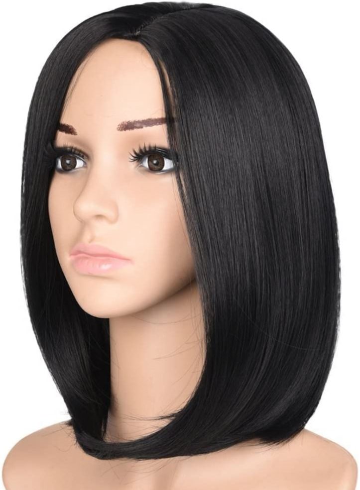 إستيل شعر مستعار مقاوم للحرارة من الألياف الطبيعة يبحث عن شعر مستعار كوسبلاي للاستخدام اليومي للحفلات الاصطناعية لاستبدال شعر مستعار للسيدات موضة أسود قصير بوبو لا هامش - Image 1