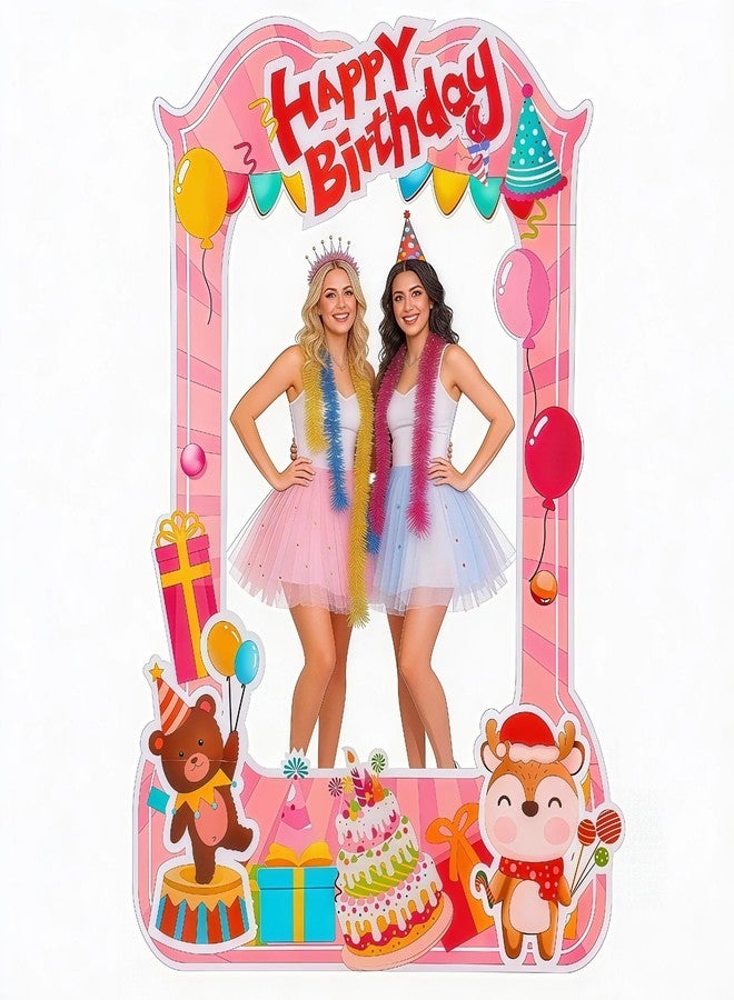 EARTHSON Happy Birthday Photo Booth Box Photo Cutout Stand in Life-Size Cardboard Frame Prop for Birthday Party Supplies - Image 1