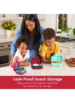 بنتجو Bentgo Kids Snack - حاوية بينتو بوكس مقاومة للتسرب مكونة من حجرتين للوجبات الخفيفة والوجبات الصغيرة، سهلة الفتح، آمنة للاستخدام في غسالة الأطباق، خالية من مادة BPA للمدرسة ودور الحضانة والأنشطة الرياضية - مثالية للأعمار من 3 سنوات فما فوق (أحمر/ملكي)  - Image 2