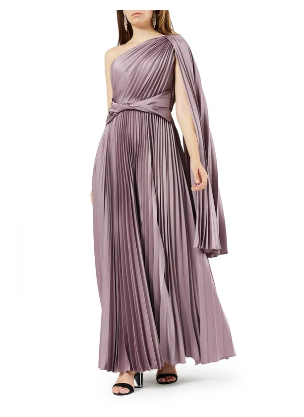 Amri One Shoulder Pleated Long Dress with Twisted Belt