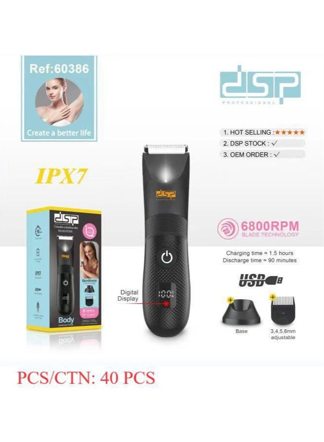 DSP Men's Razor DSP with Replaceable Ceramic Blade Anti-Cutting Professional Waterproof Body Hair Shaver with LED Light, Display and Standing Charging Station (Black) - Image 1