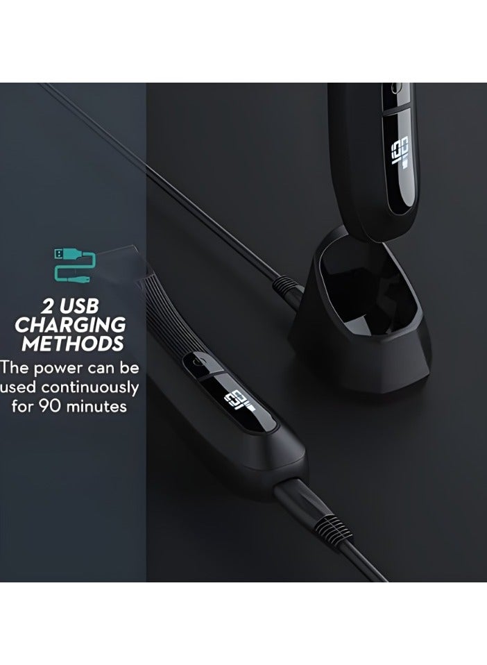 DSP Men's Razor DSP with Replaceable Ceramic Blade Anti-Cutting Professional Waterproof Body Hair Shaver with LED Light, Display and Standing Charging Station (Black) - Image 5